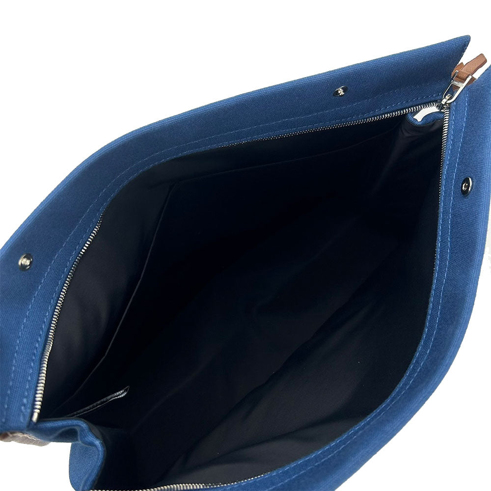 HERMES Clutch bag Canvas, Leather blue Women(Unisex)