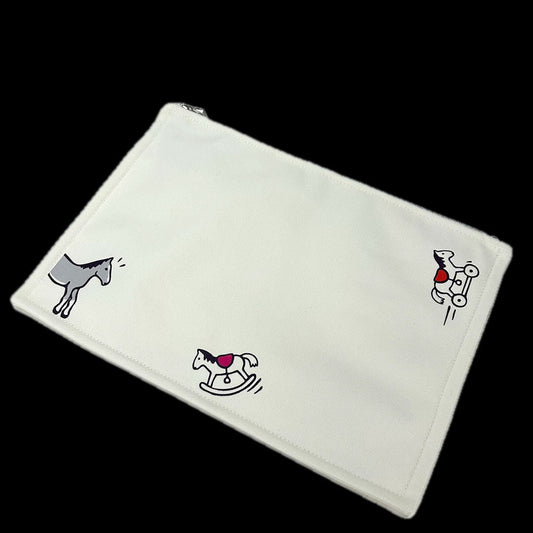 HERMES Pouch cotton white Truth Flat GM Women