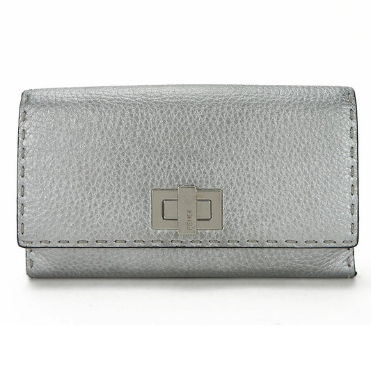 FENDI Long Wallet Purse 8M0308 leather Silver Celeria Women
