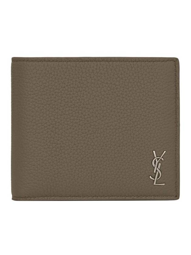 Luxury Saint Laurent Trending 2026 Tiny Cassandre Logo Plaque Half Wallet Khaki