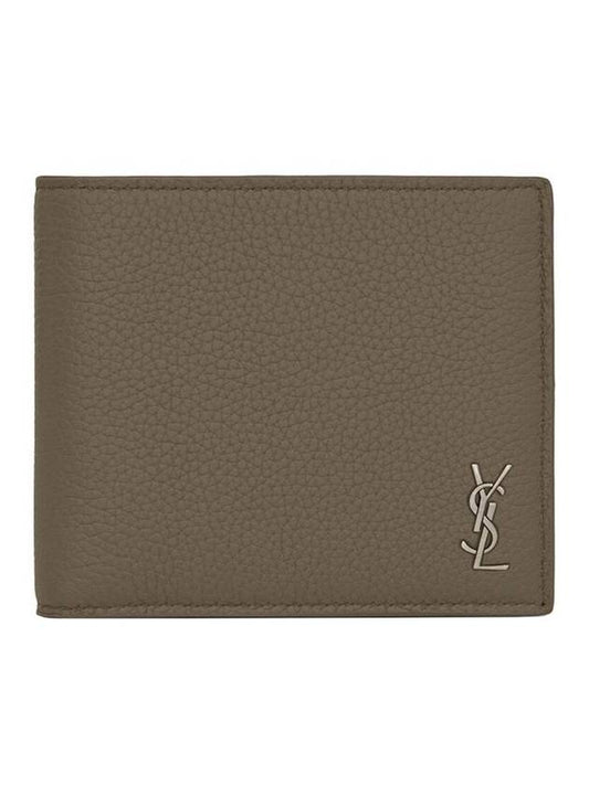 Luxury Saint Laurent Trending 2026 Tiny Cassandre Logo Plaque Half Wallet Khaki