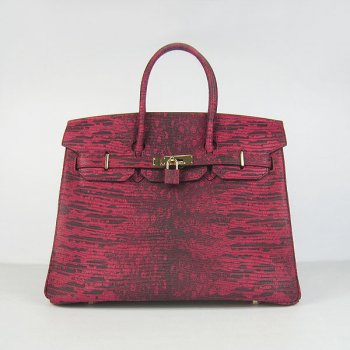 Hermes Birkin 30cm Lizard Pattern Handbag 6088 Red/ Golden