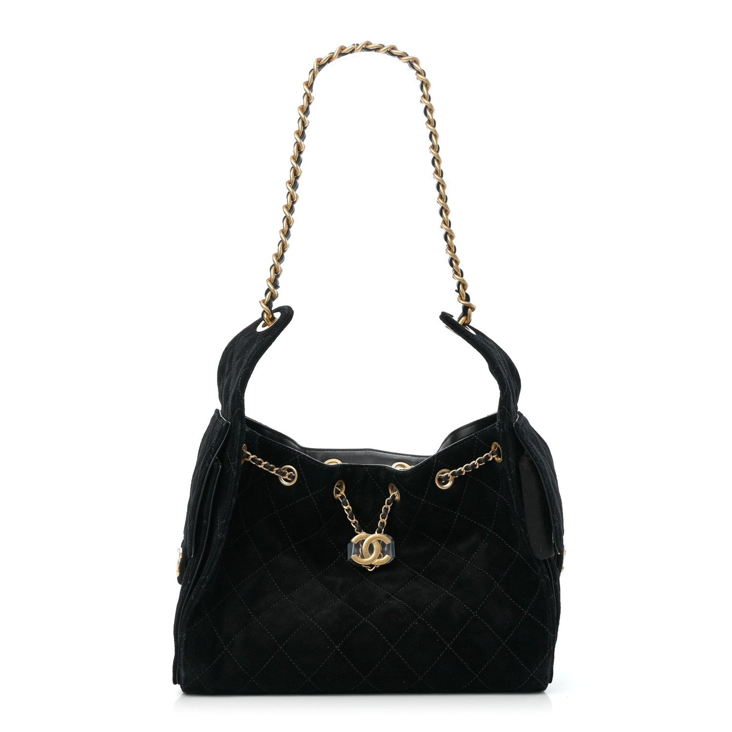 Suede Quilted Small Chanel 25 Handbag Black