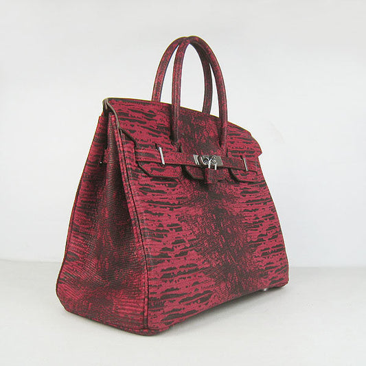 Hermes Birkin 35CM Lizard Pattern handbag 6089 Red/ silver