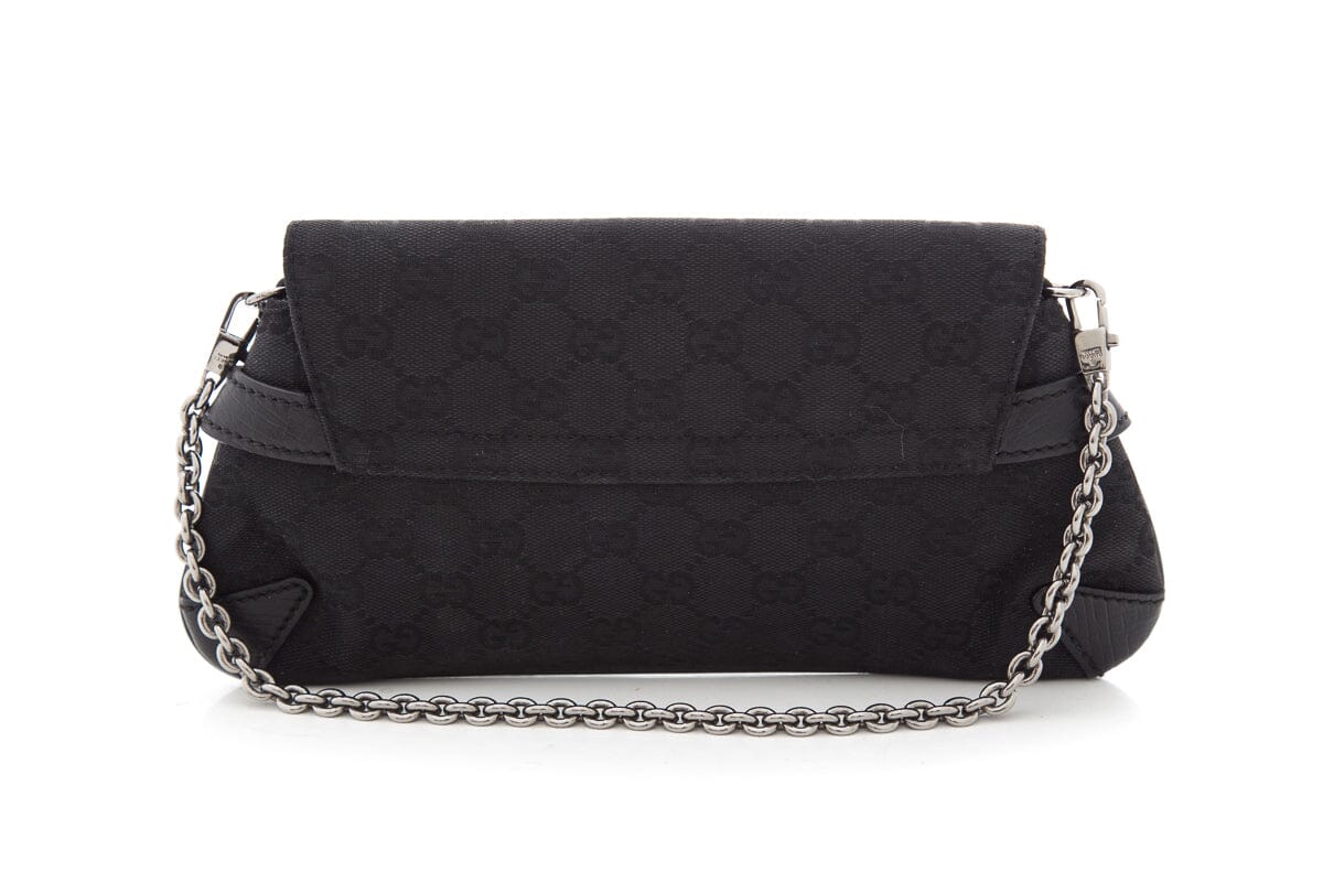 Gucci Horsebit Black Canvas Monogram Handbag