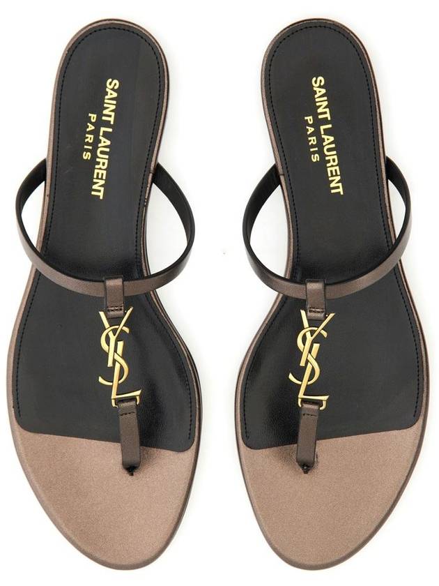 Luxury Saint Laurent Trending 2026 Cassandra Slide Leather Flip Flops Brown