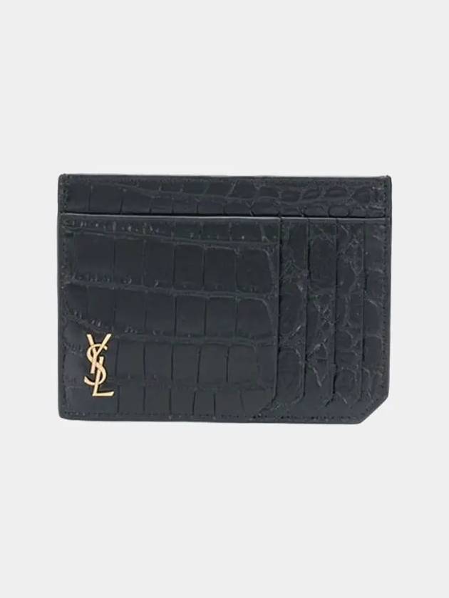 Luxury Saint Laurent Trending 2026 Crocodile Pattern Card Wallet Black