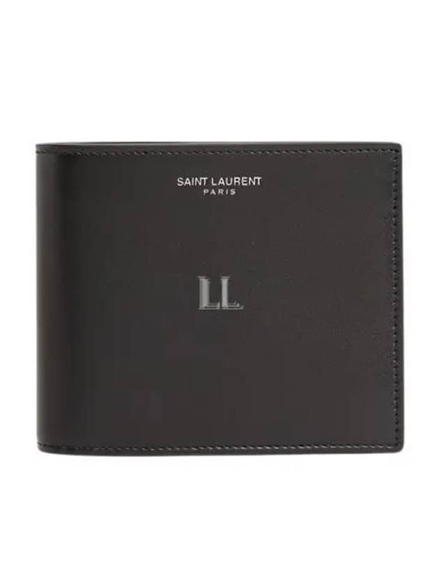 Luxury Saint Laurent Trending 2026 Logo Smooth Leather Half Wallet Black