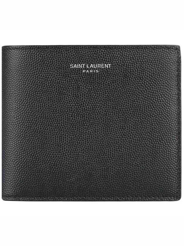 Luxury Saint Laurent Trending 2026 Classic Logo Textured Leather Half Wallet Black