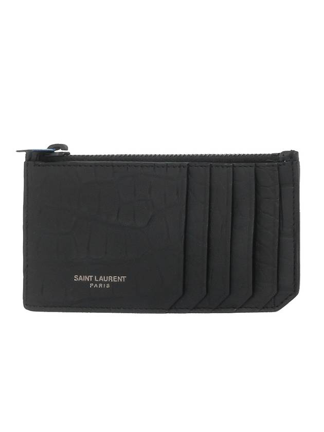 Luxury Saint Laurent Trending 2026 Real Crocodile Leather Card Wallet Black