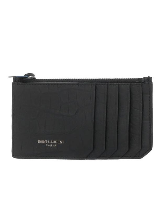 Luxury Saint Laurent Trending 2026 Real Crocodile Leather Card Wallet Black