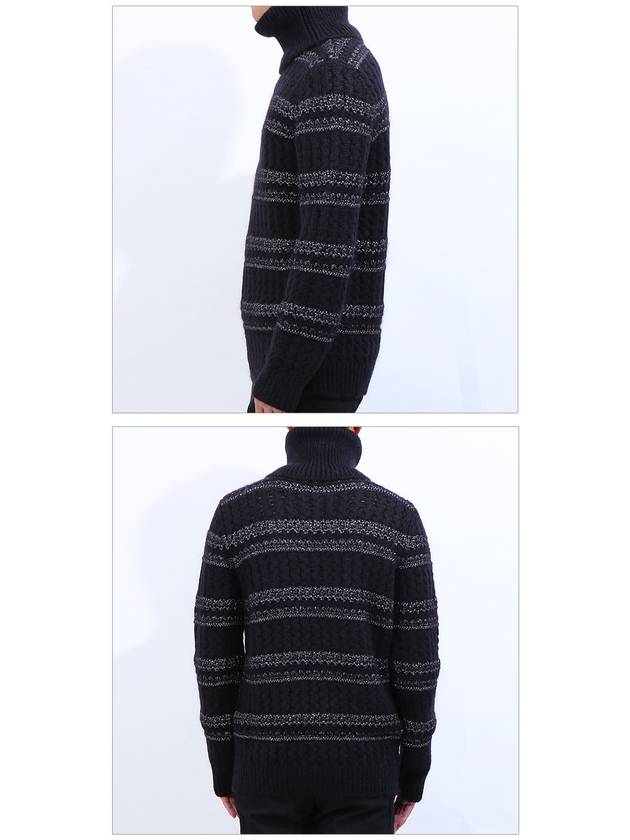 Luxury Saint Laurent Trending 2026 Men's Striped Cable Wool Turtleneck Black