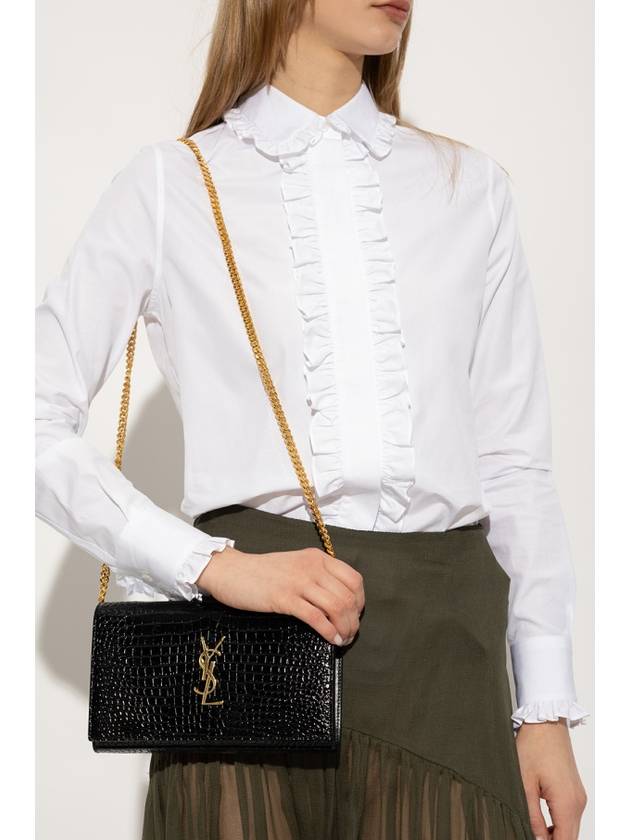 Luxury Saint Laurent Trending 2026 Cassandre Chain Crocodile Embossing Leather Long Wallet Black
