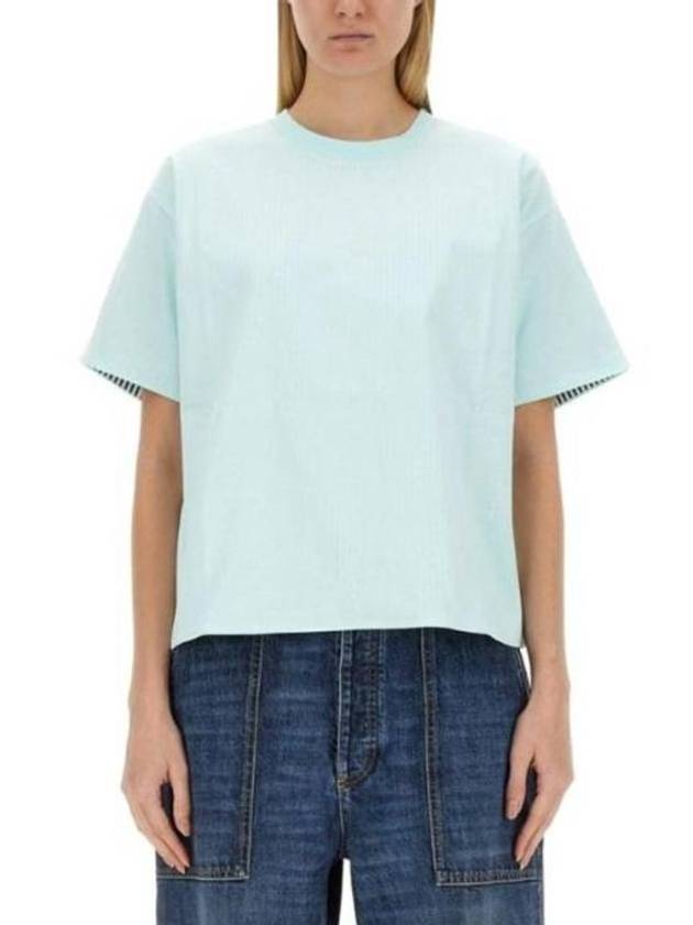 Luxury Bottega Veneta Double Layer Cotton Check Short Sleeve T-Shirt Mint