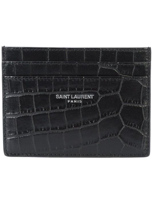 Luxury Saint Laurent Trending 2026 Men's Animal Print Logo Cardholder in Nero | 375946DZE0E1000