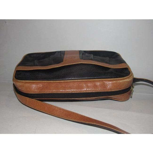 Fendi Pursesdesigner Purses Black Leather And Brown Alligator Skin Leather Cross Body Bag