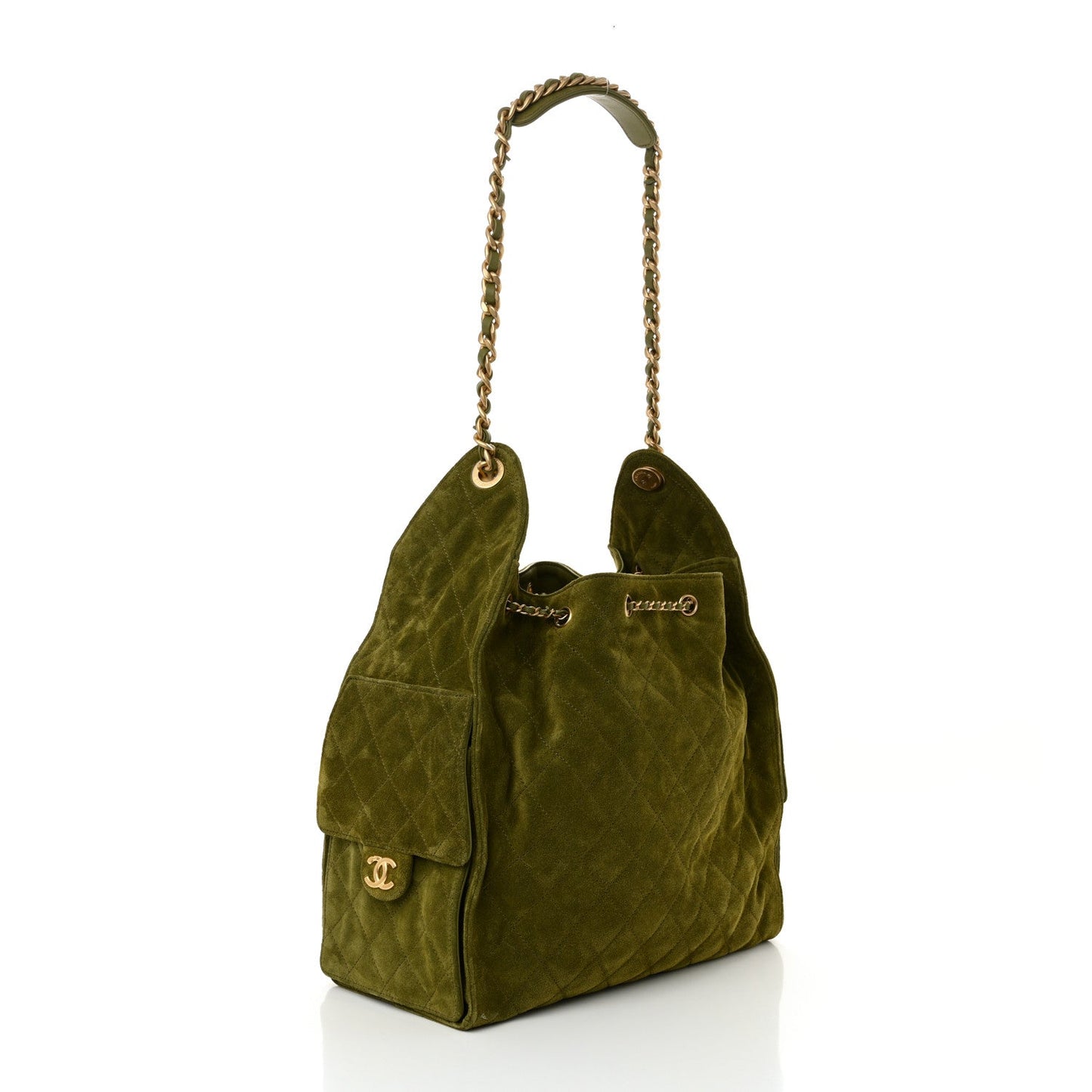 Suede Quilted Medium Chanel 25 Handbag Khaki