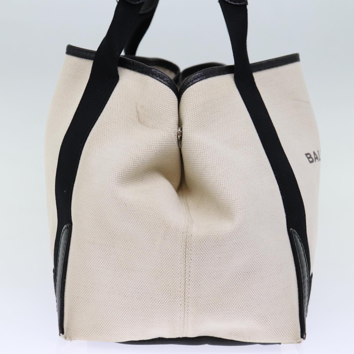 Balenciaga Cabas S Hand Bag Canvas White Black Auth bs13699