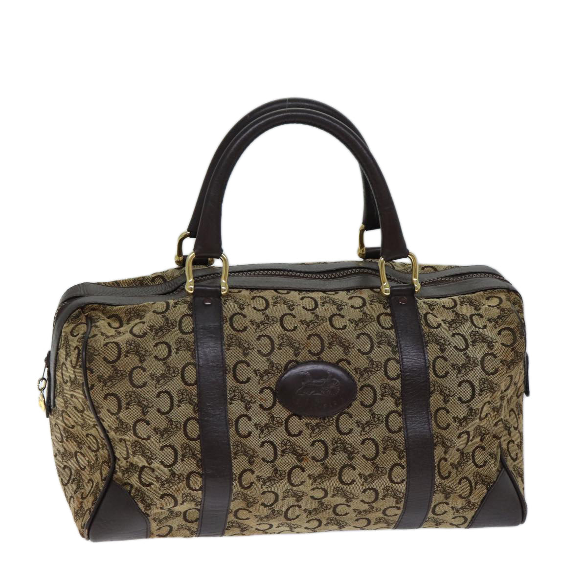 Luxury CELINE C Macadam Canvas Boston Bag Brown 13811