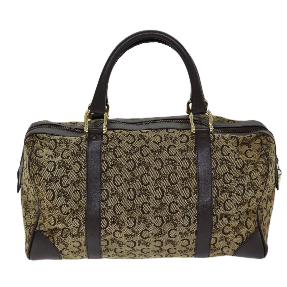 Luxury CELINE C Macadam Canvas Boston Bag Brown 13811