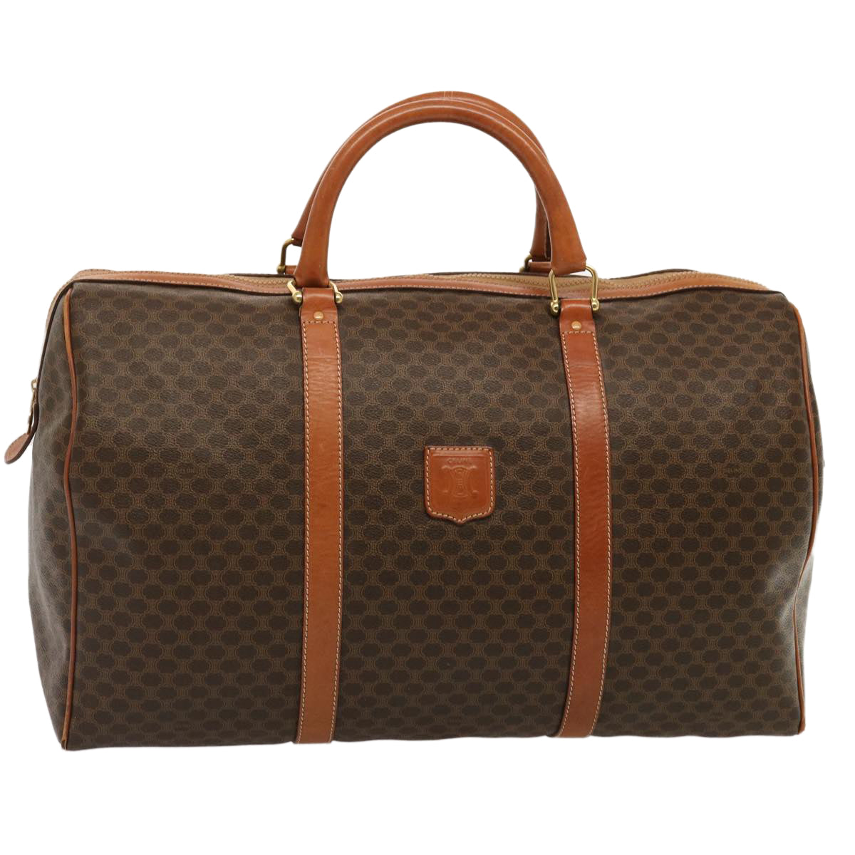 Luxury CELINE Macadam Canvas Boston Bag PVC Brown 14073