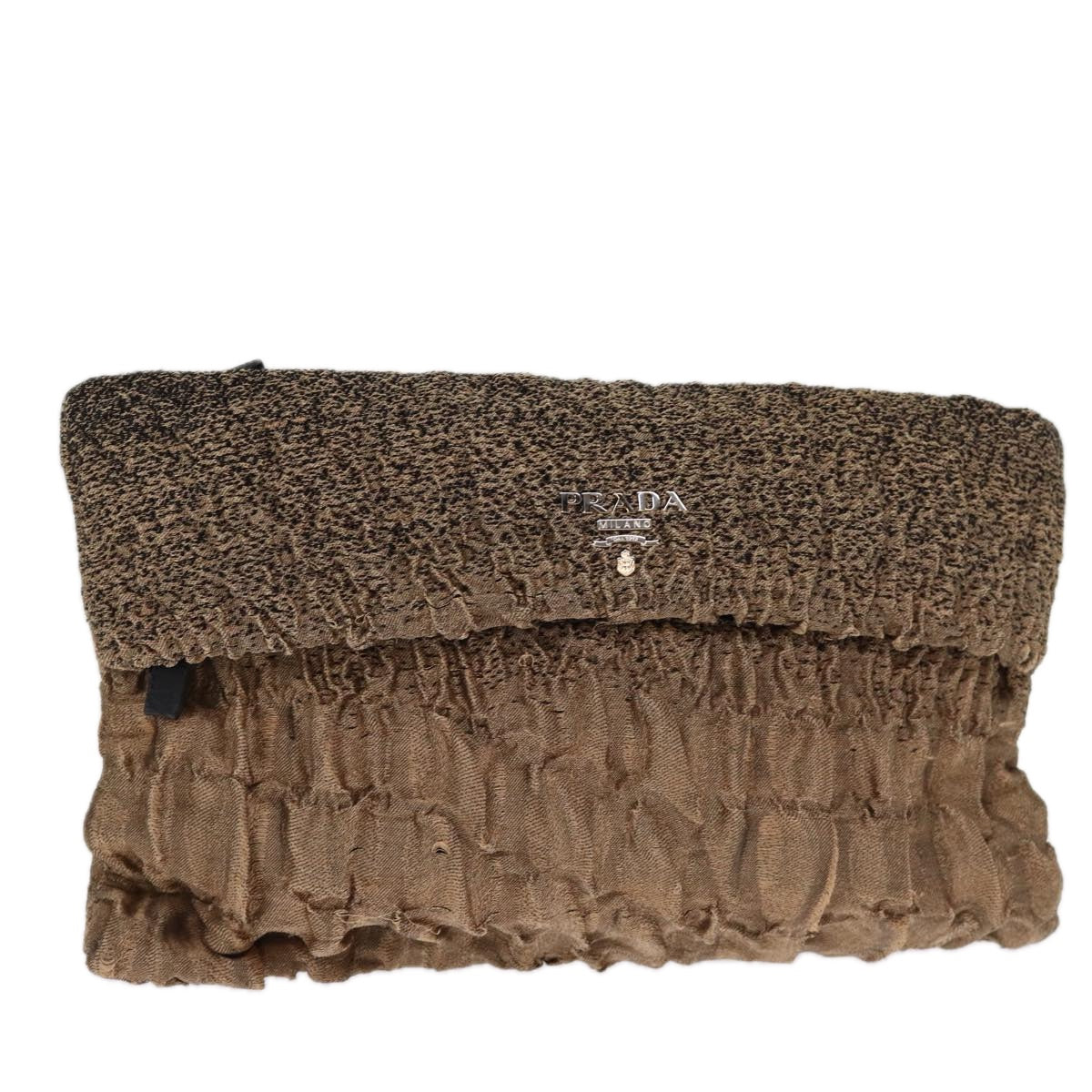 PRADA Clutch Bag Canvas Brown Auth