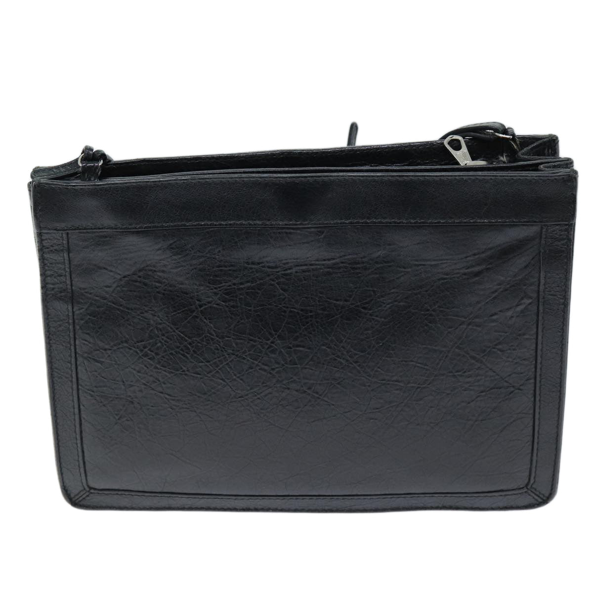 Balenciaga Navy Pochette Shoulder Bag Leather Black 339937 Auth bs14200