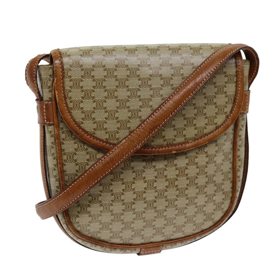 Luxury CELINE Macadam Canvas Shoulder Bag Beige 14377