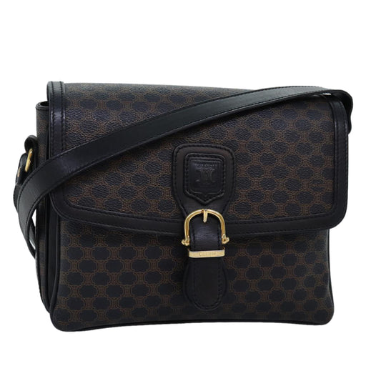 Luxury CELINE Macadam Canvas Shoulder Bag PVC Black 14461