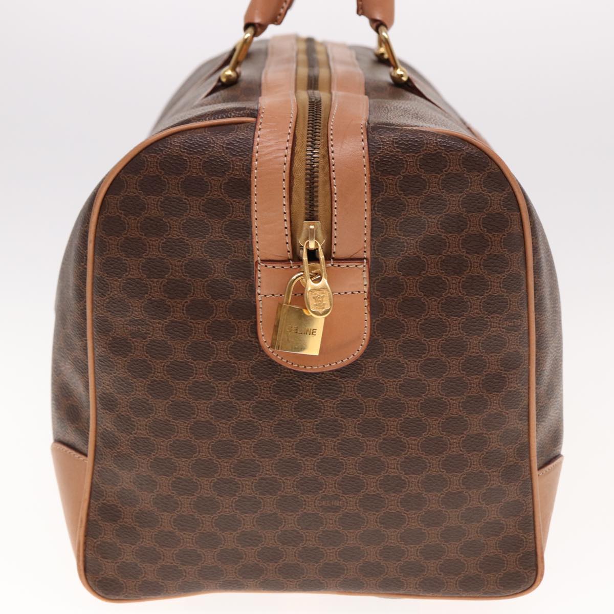 Luxury CELINE Macadam Canvas Boston Bag PVC Leather Brown 15177