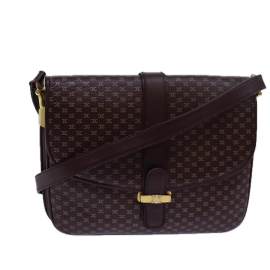Luxury CELINE Macadam Canvas Shoulder Bag Leather Red 15455