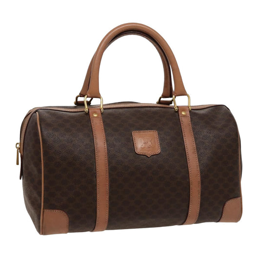 Luxury CELINE Macadam Canvas Boston Bag PVC Leather Brown 15490