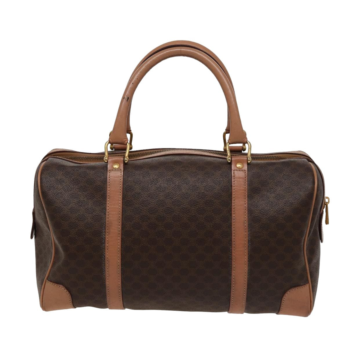 Luxury CELINE Macadam Canvas Boston Bag PVC Leather Brown 15490