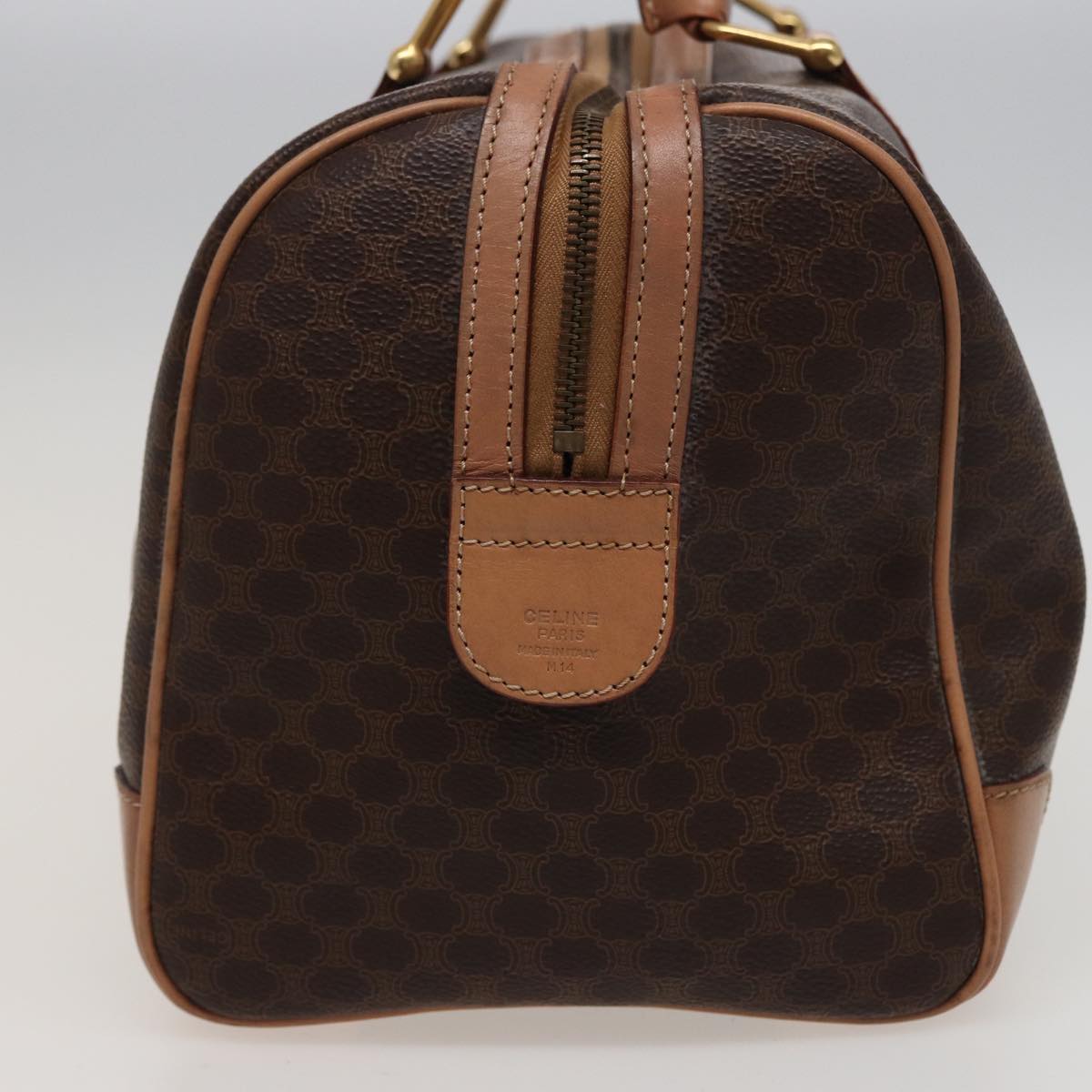Luxury CELINE Macadam Canvas Boston Bag PVC Leather Brown 15490