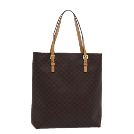 Luxury CELINE Macadam Canvas Hand Bag PVC Leather Brown 15492