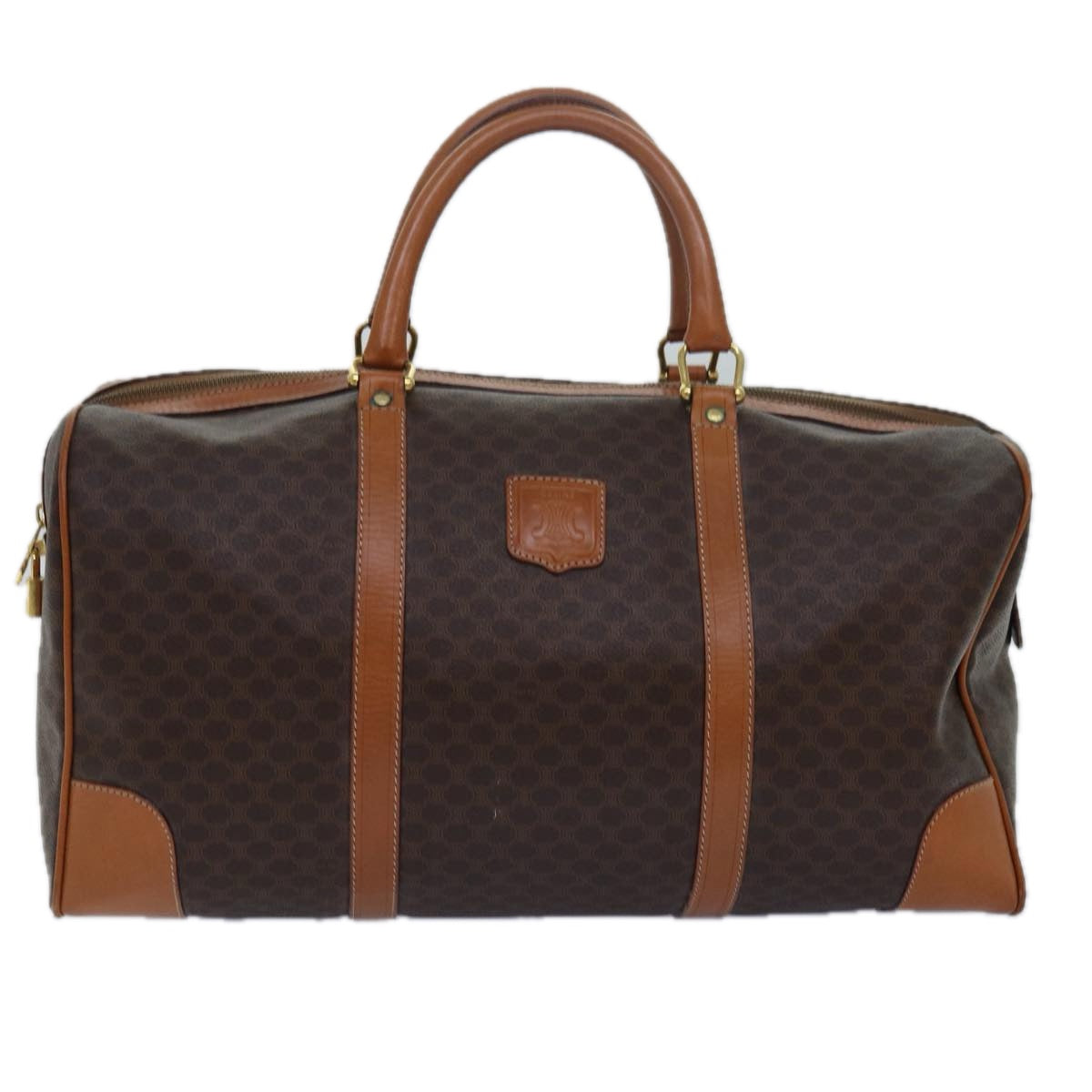 Luxury CELINE Macadam Canvas Boston Bag PVC Leather Brown 15495