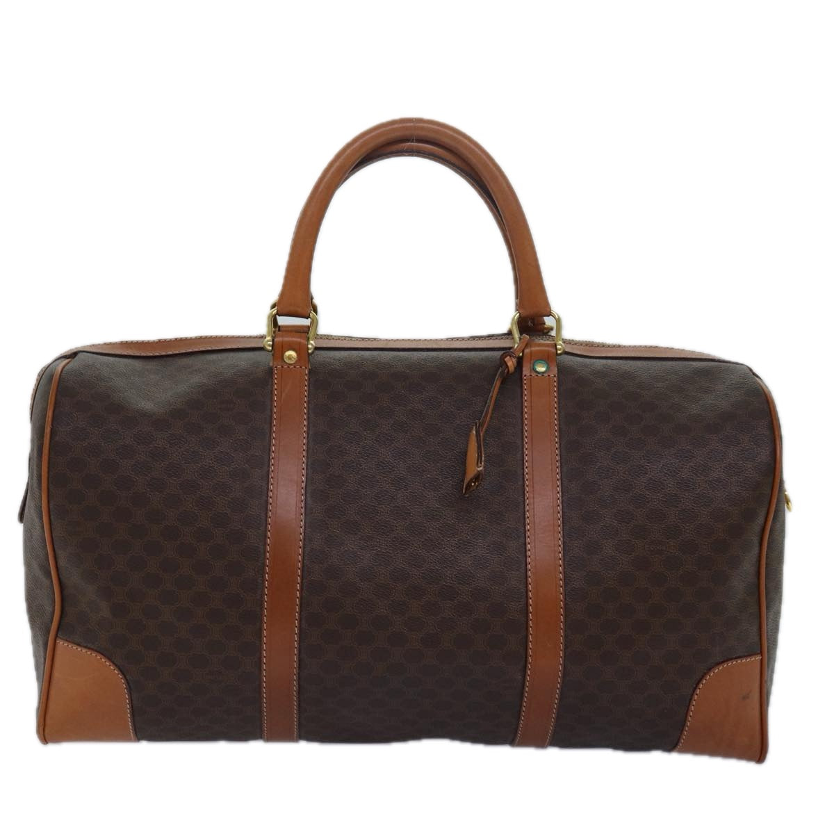 Luxury CELINE Macadam Canvas Boston Bag PVC Leather Brown 15495