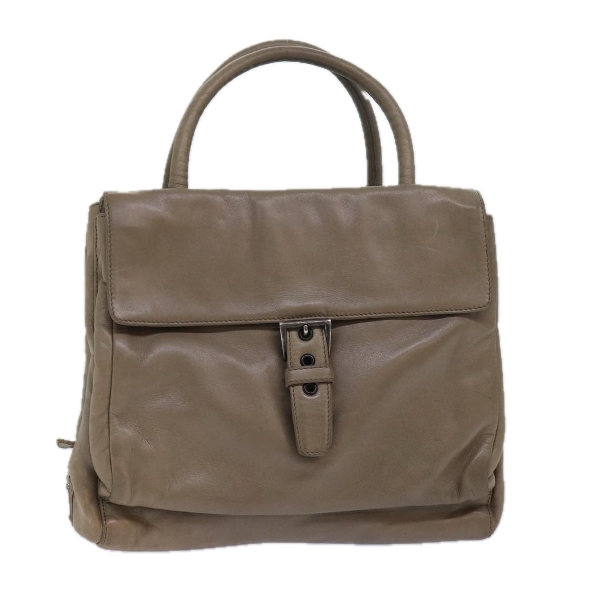PRADA Hand Bag Leather Beige Auth