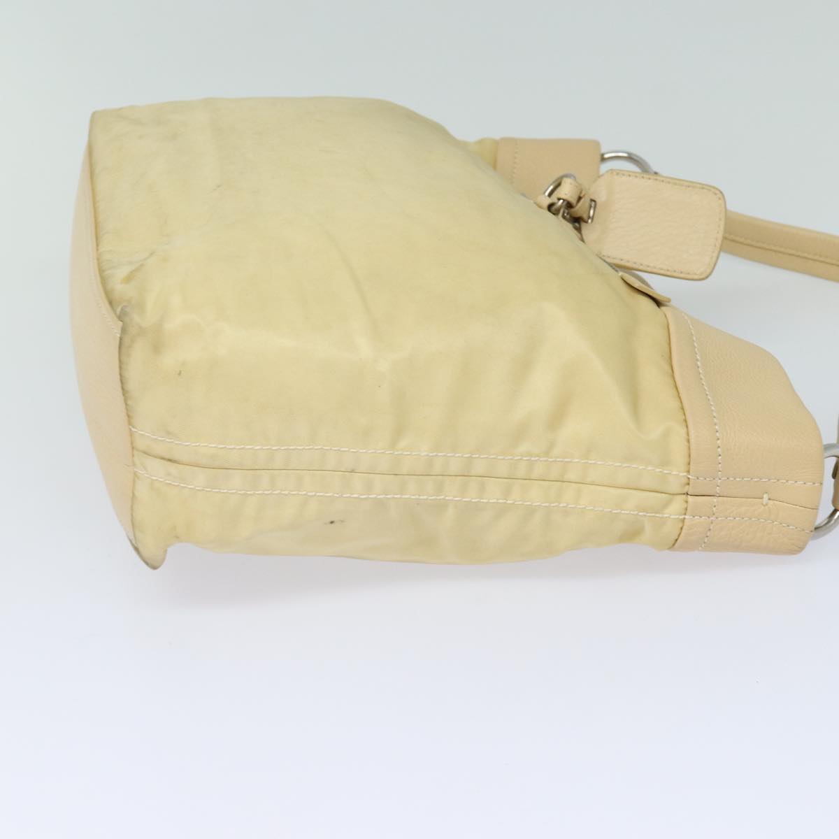 PRADA Shoulder Bag Nylon Leather Beige Auth