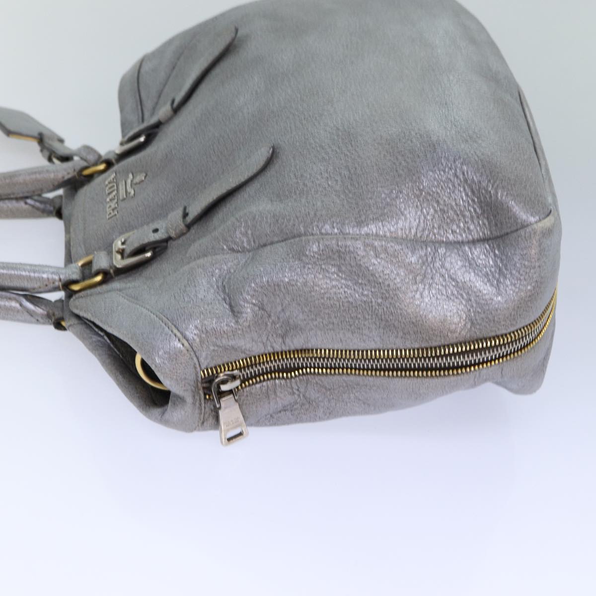 PRADA Hand Bag Leather 2way Silver Auth