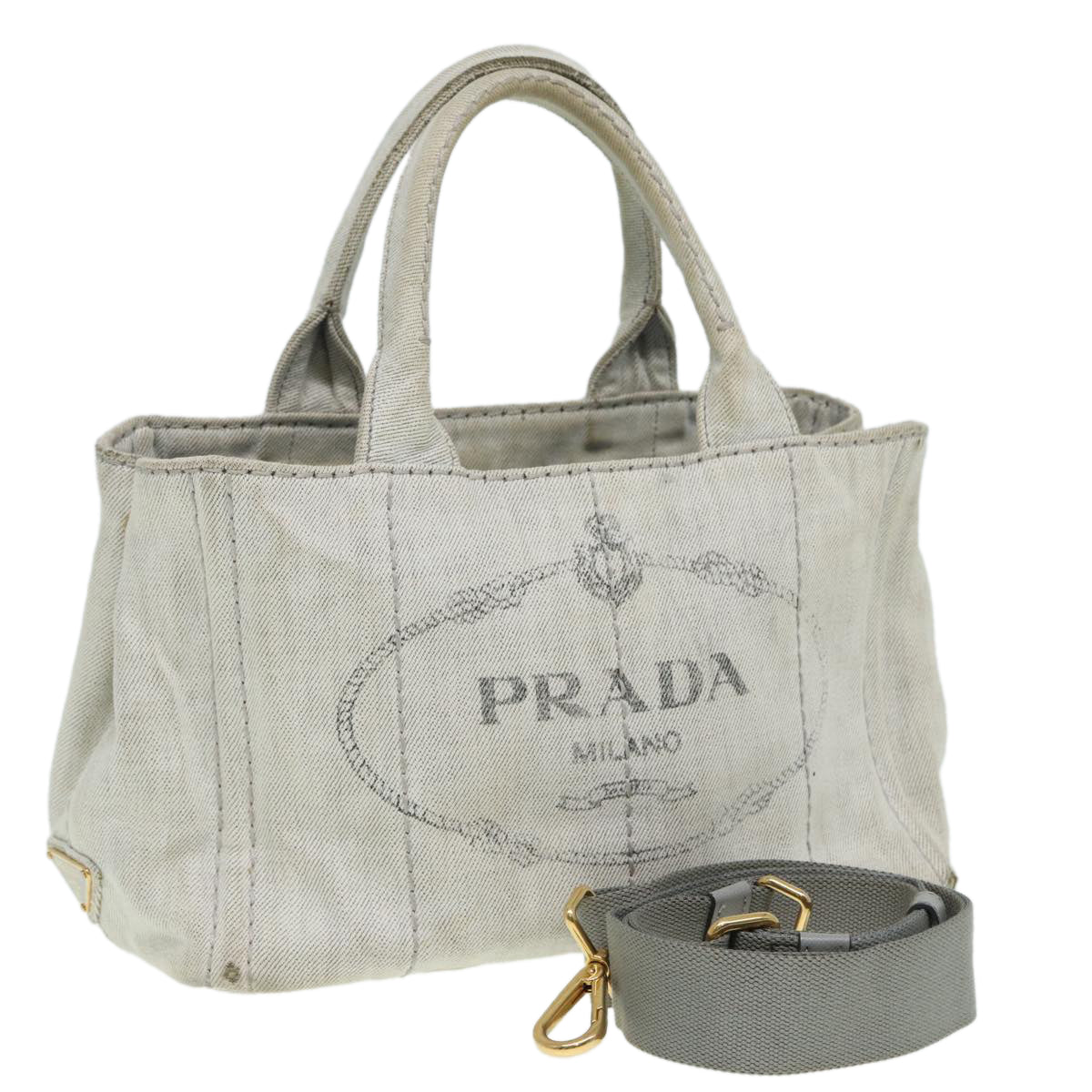 PRADA Canapa PM Hand Bag Canvas 2way Gray Auth