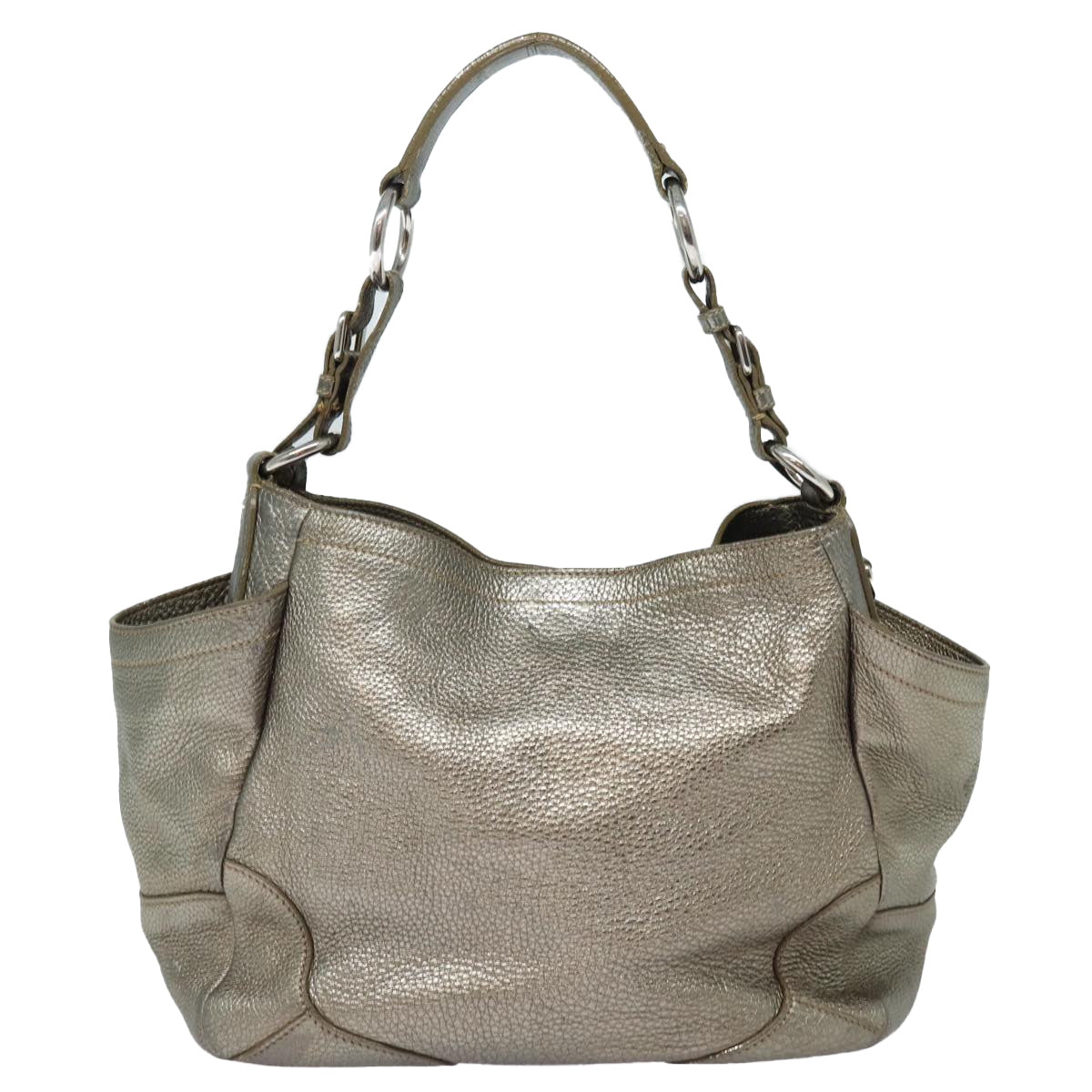 PRADA Shoulder Bag Leather Gold Tone Auth