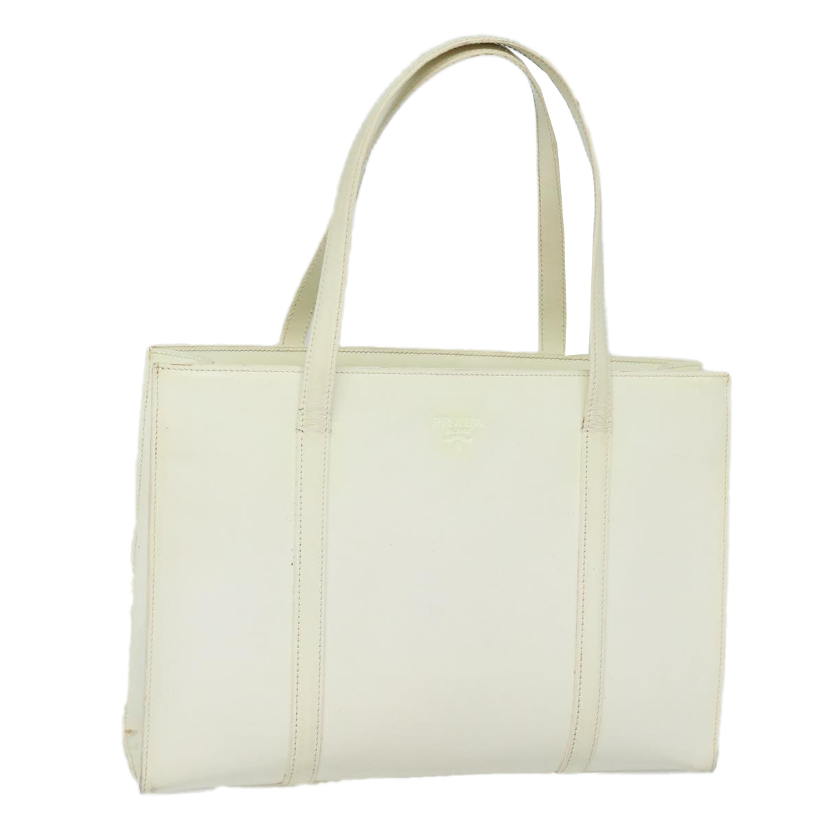 PRADA Hand Bag Enamel Silver White Auth