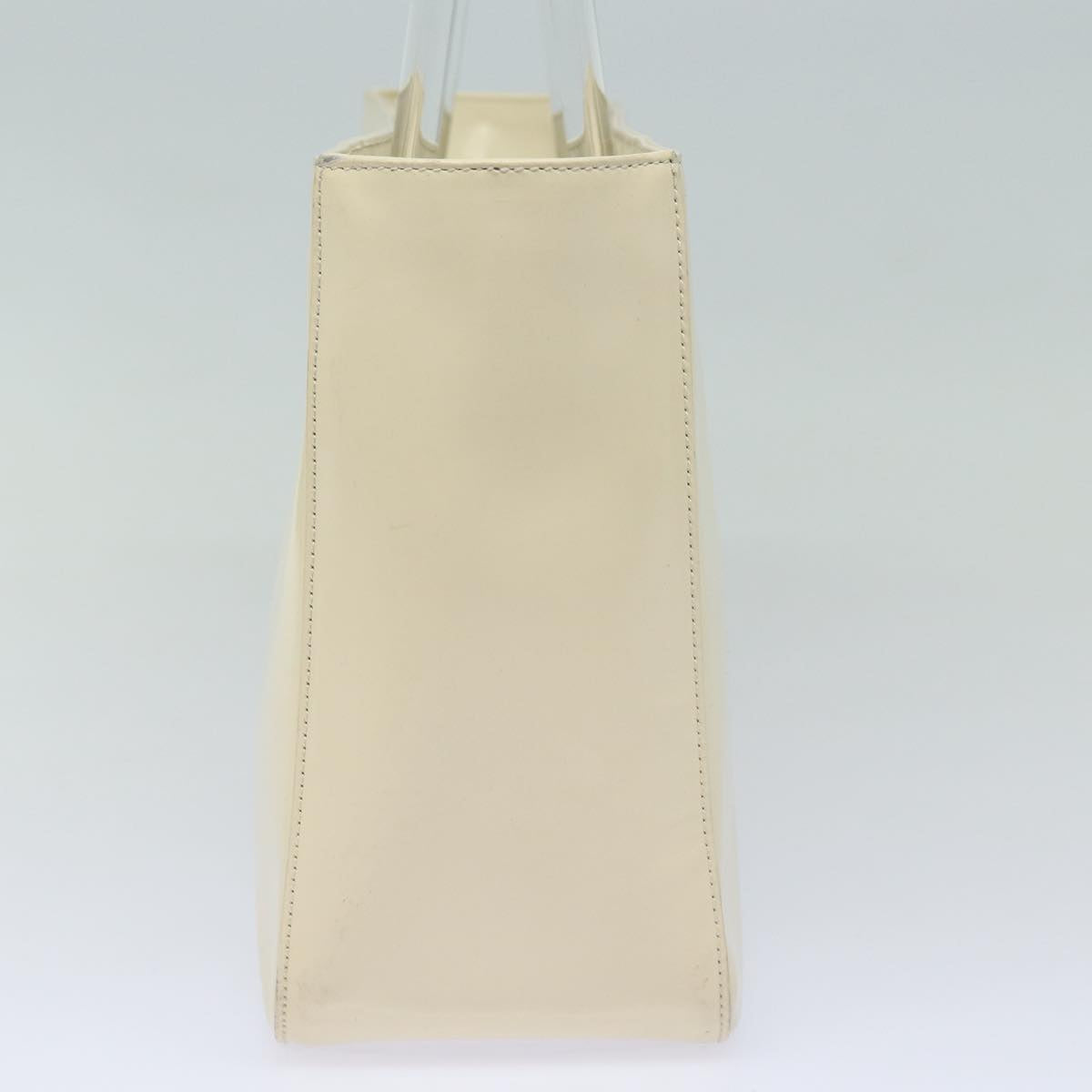 PRADA Hand Bag Enamel Silver White Auth