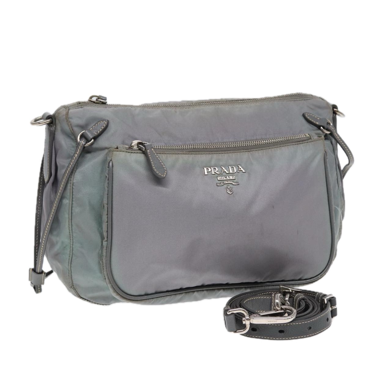 PRADA Shoulder Bag Nylon Blue Silver Auth