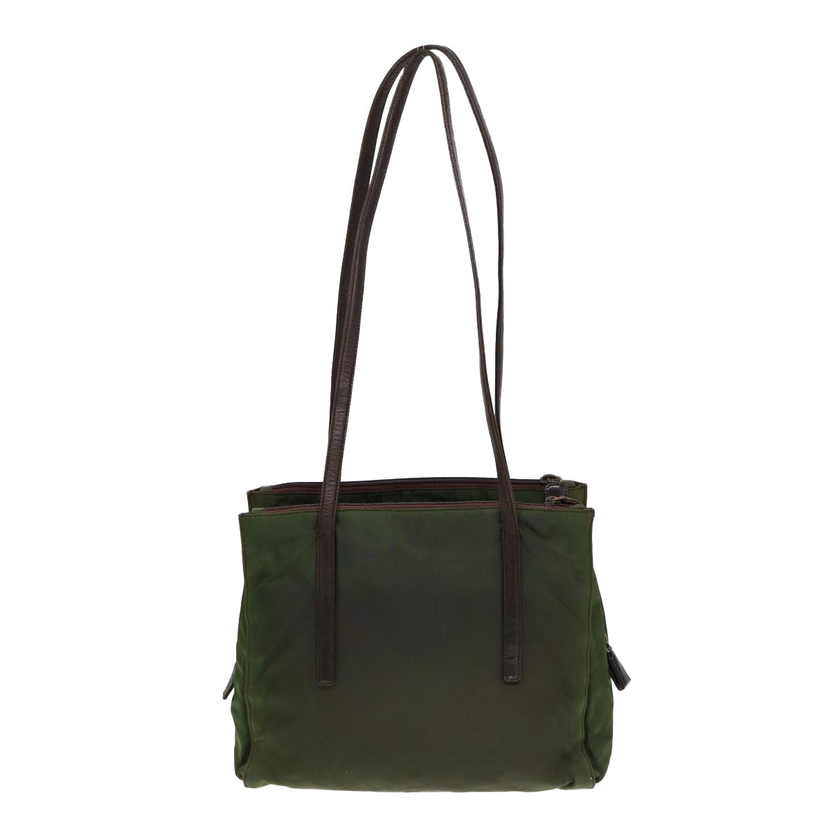 PRADA Shoulder Bag Nylon Khaki Silver Auth