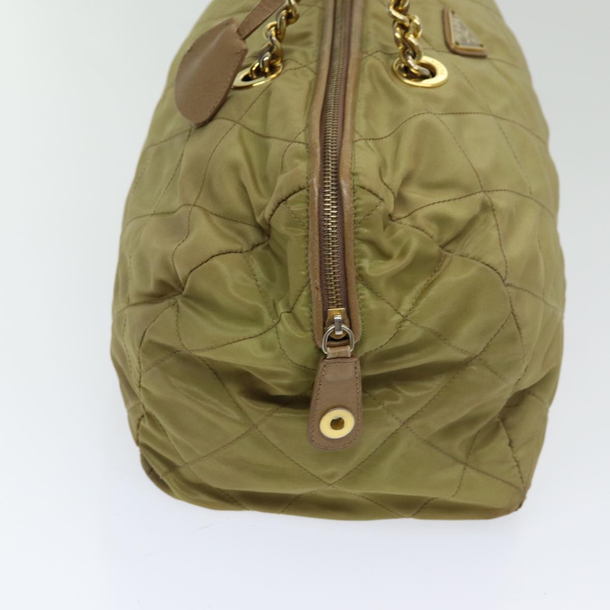 PRADA Chain Hand Bag Nylon Beige Gold Auth