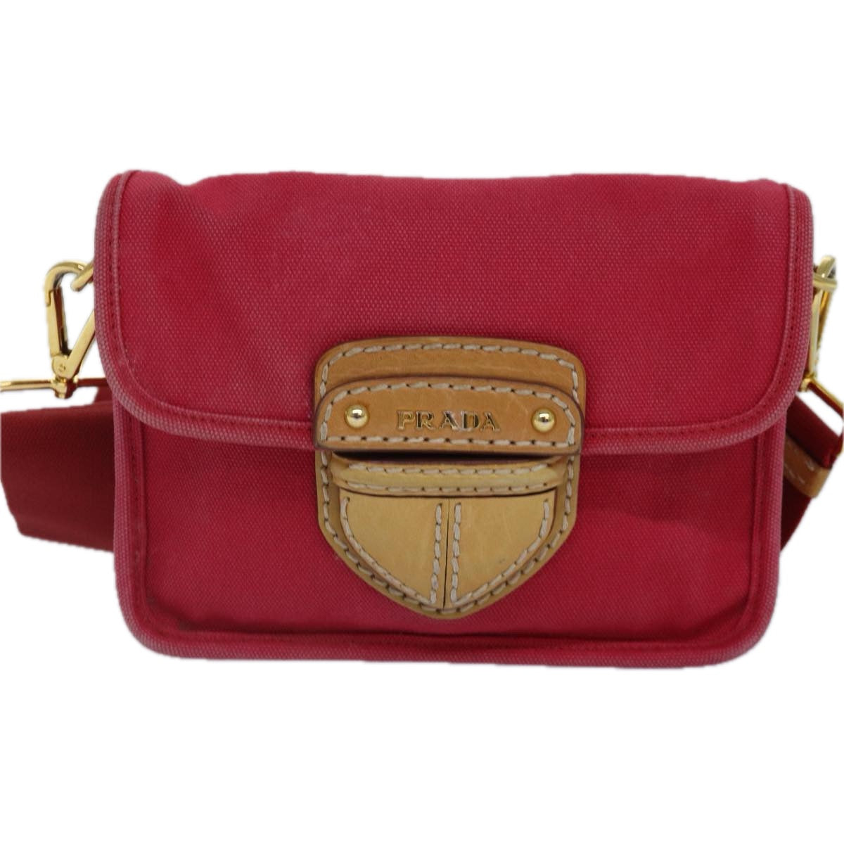 PRADA Shoulder Bag Canvas Red Auth
