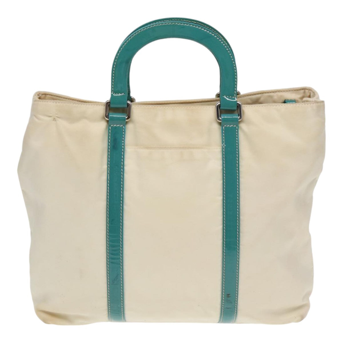 PRADA Hand Bag Nylon 2way White Turquoise Blue Auth