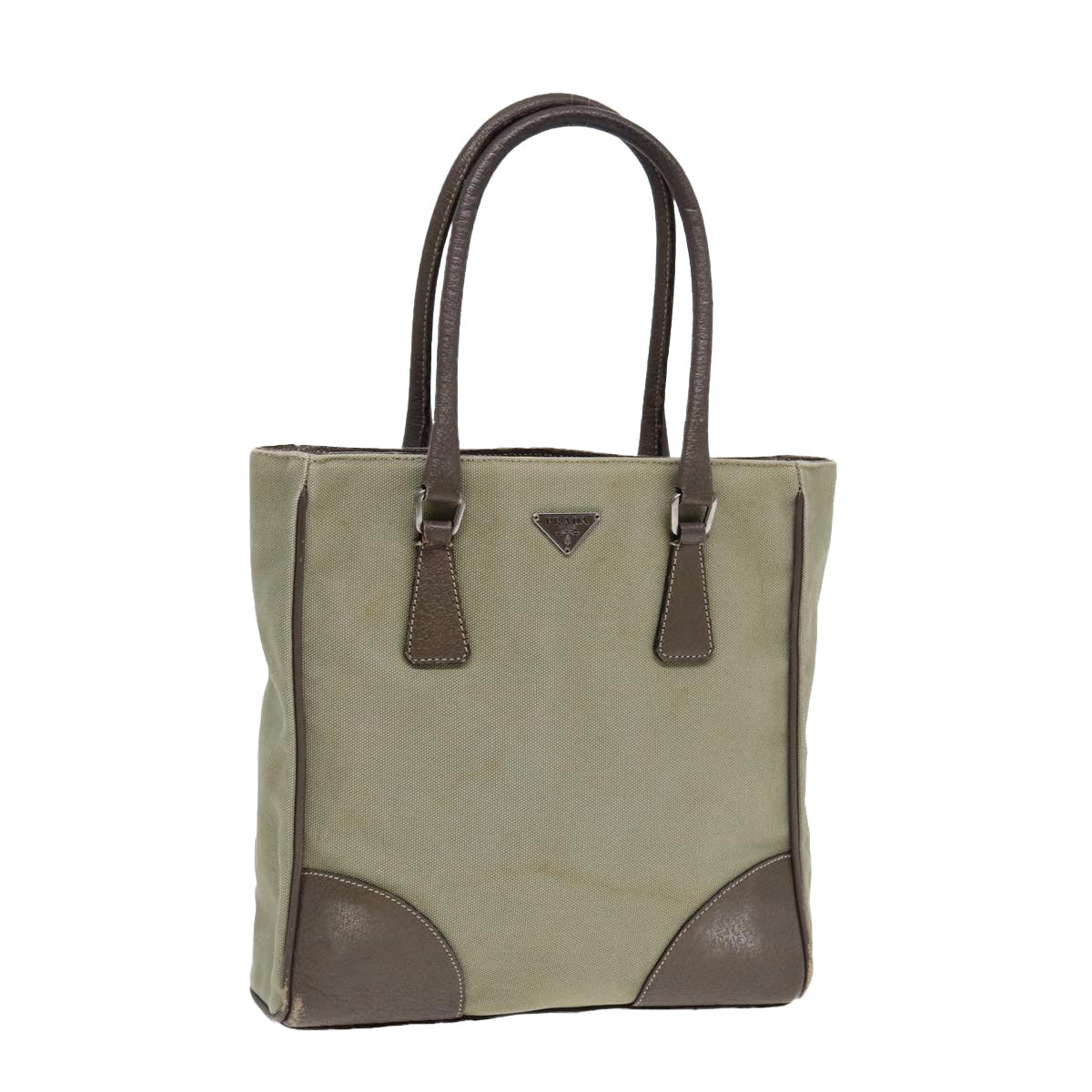 PRADA Hand Bag Canvas Khaki Auth